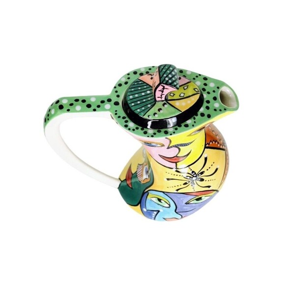 Vintage Larca Gallery Fine Art Hand Painted Abstract Faces Coffee Teapot Signed - Picture 14 of 14